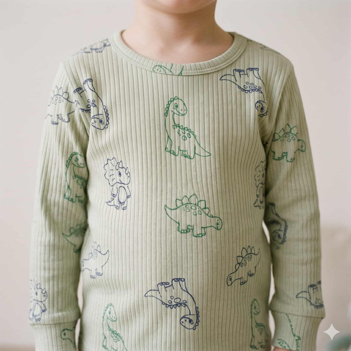 Dino Sketch Boys Full Sleeves Pajama Set – Sage Green