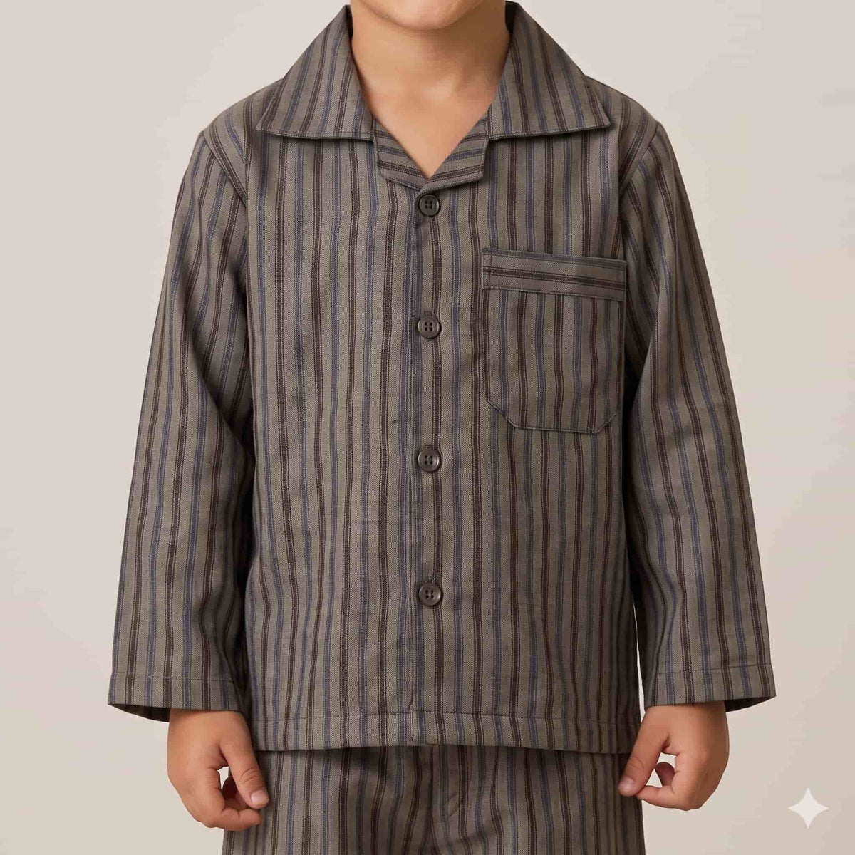 Dusk Ticking Boys Full Sleeves Pajama Set - Taupe Grey