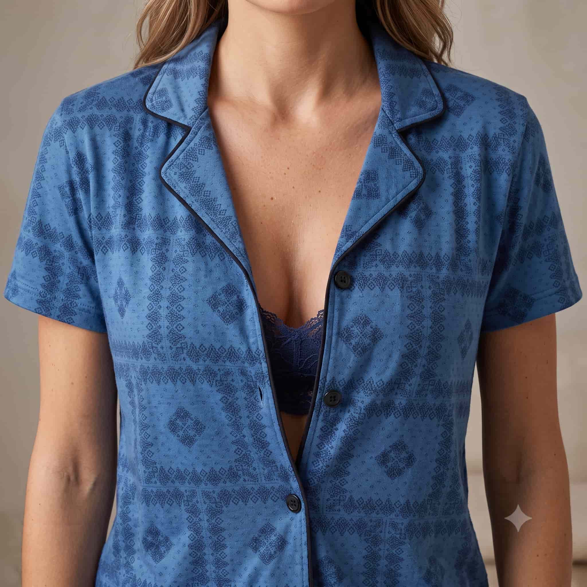 Sapphire Geo Women Half Sleeves Pajama Set - Blue