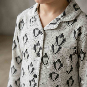 Wild Wonder Full sleeves Boys Button Pajama Set - Grey