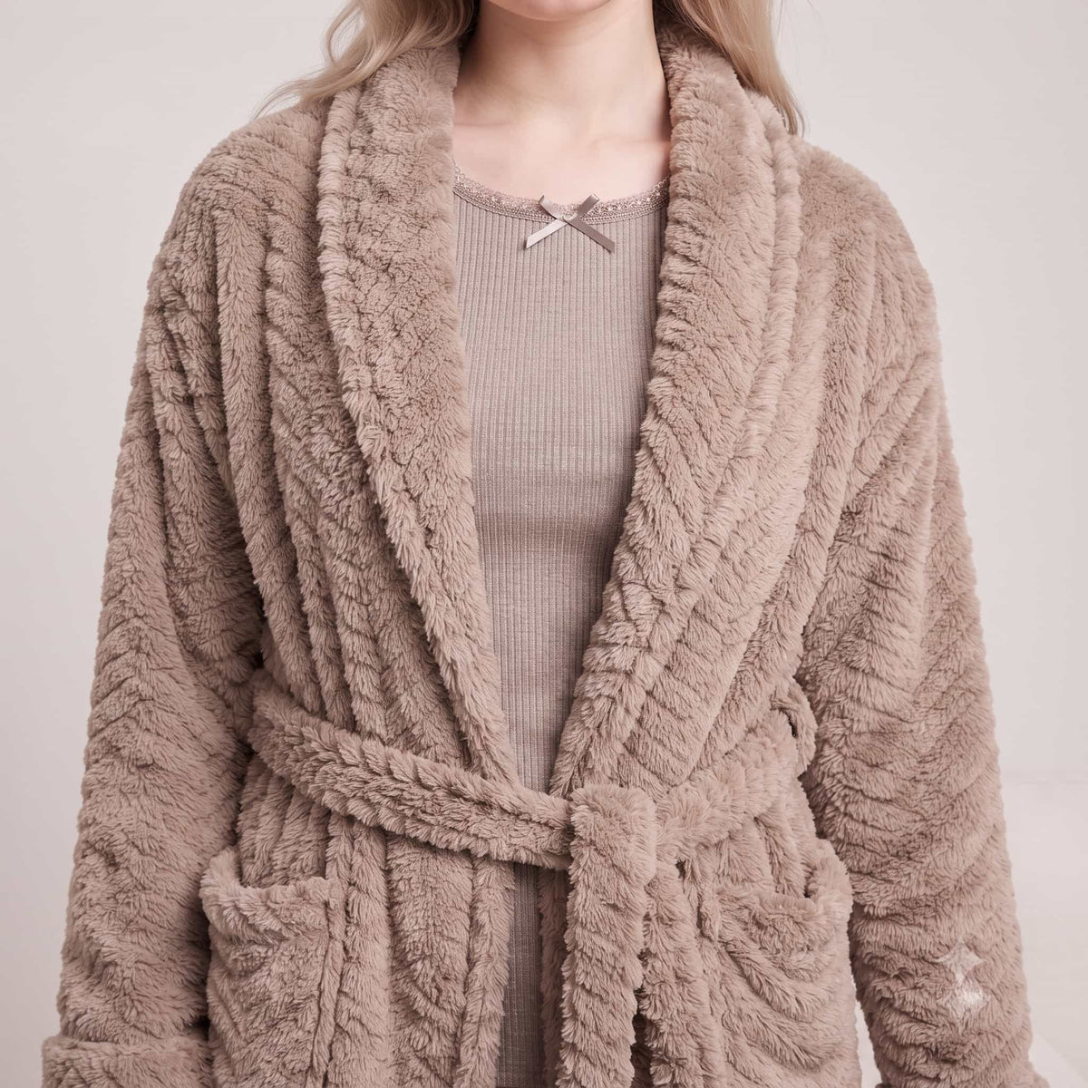 Mocha Embrace Women Winter Full Sleeves Pajama Set – Taupe Beige