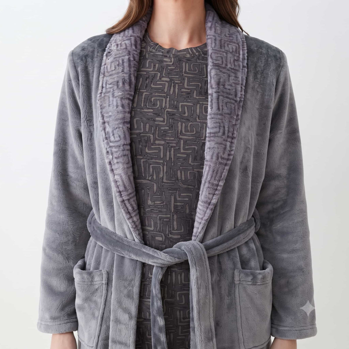Silver Serenity Women Winter Full Sleeves Pajama Set – Grey