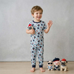 All-Over Bulldog Boys Full Sleeves Pajama Set - Blue