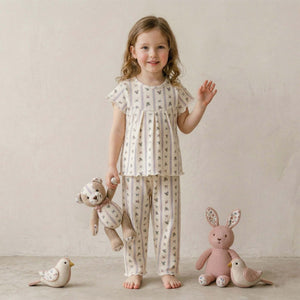 Bows & floral Bouquet Girls Pajama Set - Cream