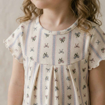 Bows & floral Bouquet Girls Pajama Set - Cream