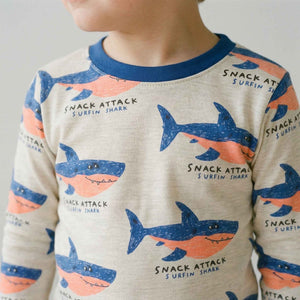Surfing Shark Boys Full Sleeves Pajama Set - Cream