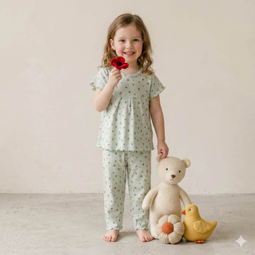 Mint Petals Girls Half Sleeves Pajama Set – Green