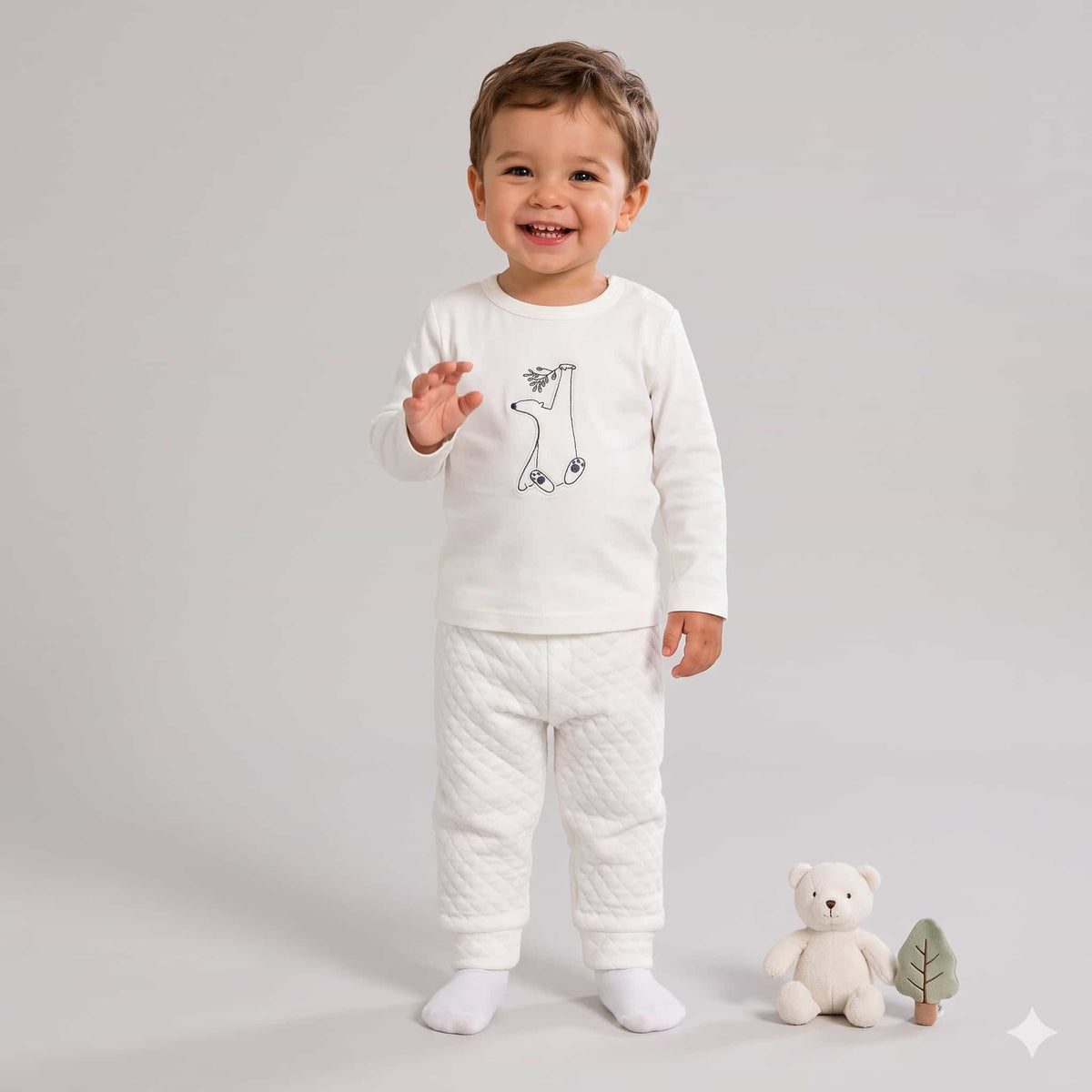 Snuggle Quilt Baby Boys Winter Full Sleeves Pajama Set - Off White