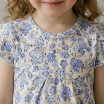 Periwinkle Bloom Girls Short Sleeves Pajama Set - White & Blue