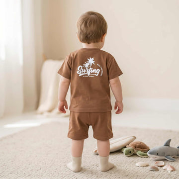 Beach Bound Baby boys Half sleeves Short set - Brown