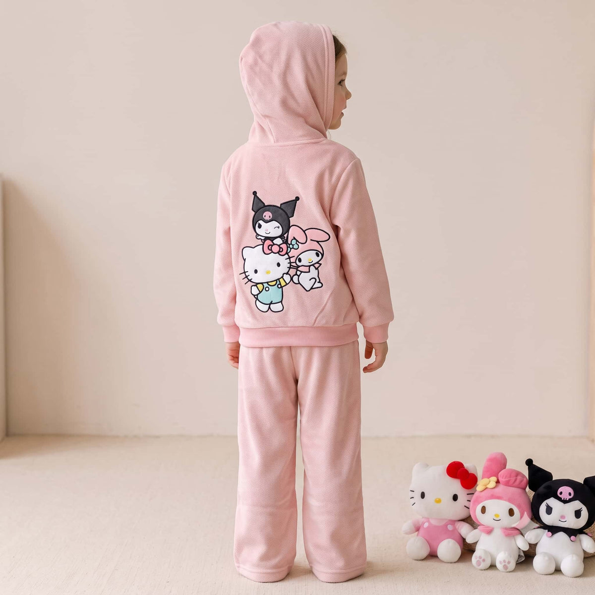 Hello Kitty & Kuromi Girls Winter Full Sleeves Pajama Set – Pastel Pink