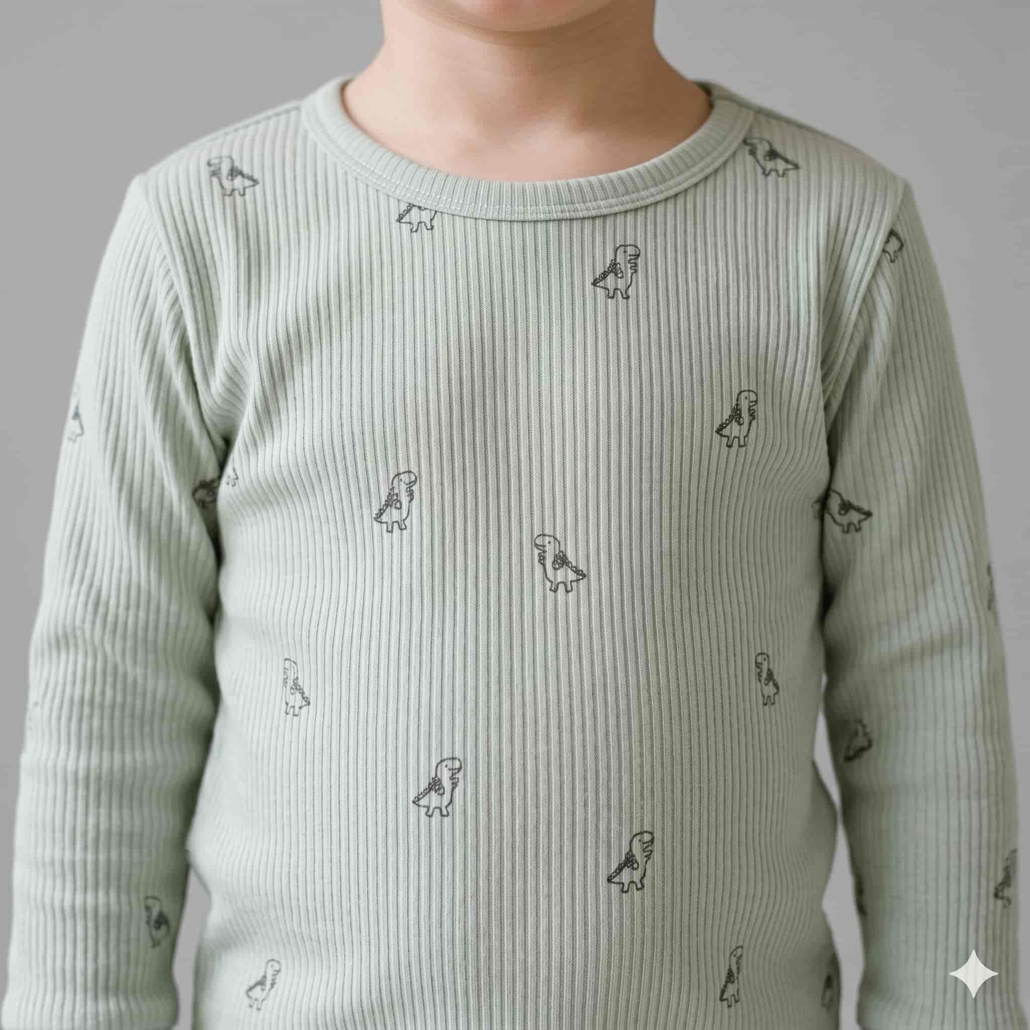 Minimalist Dino Boys Full Sleeves Pajama Set - Mint Green
