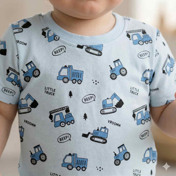 Mighty Machines Baby Boys Half Sleeves Set - Light Blue