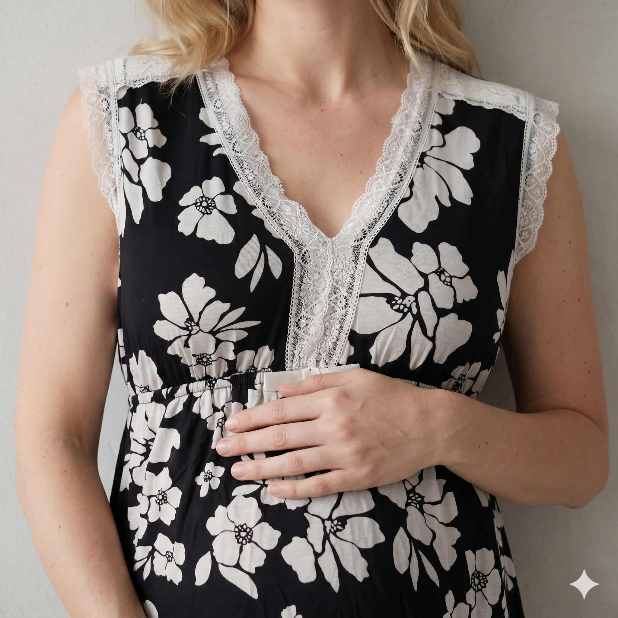 Monochrome Bloom Women Sleeveless Pajama Set - Black