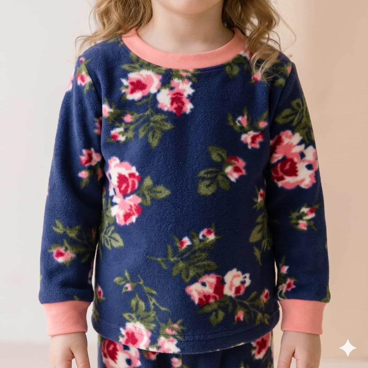 Rosewood Bloom Girls Winter Full Sleeves Pajama Set - Navy Blue