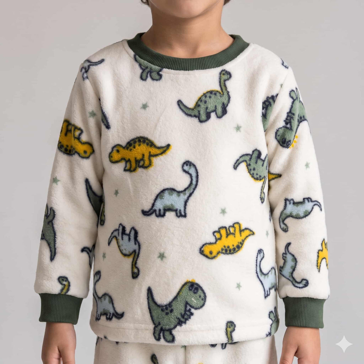 Dino Dreamers Boys Winter Full Sleeves Pajama Set - Off White