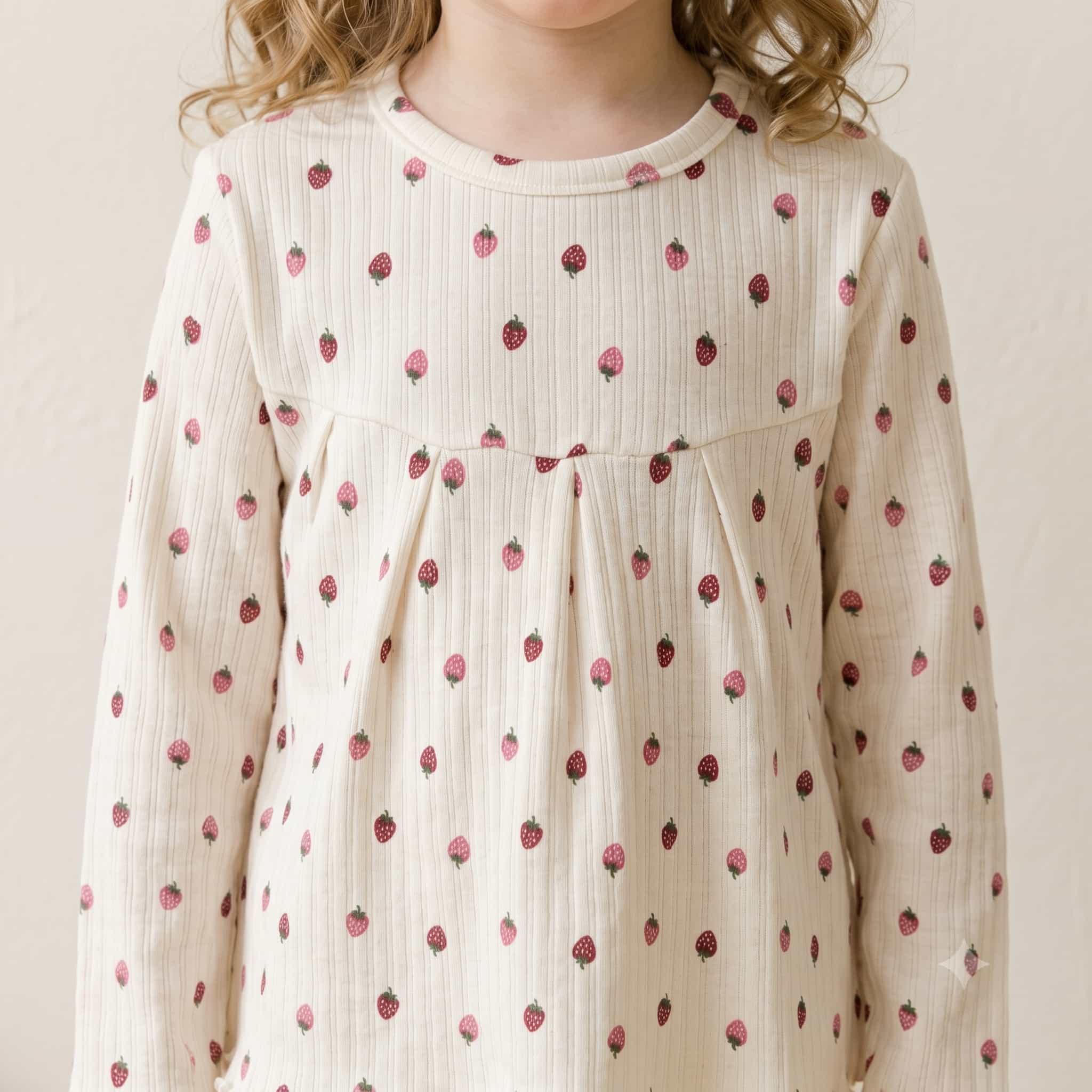 Berry Bliss Girls Full Sleeves Pajama Set - Cream