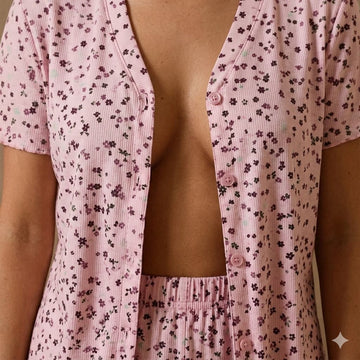 Rosy Meadow Women Half Sleeves Pajama Set – Pink