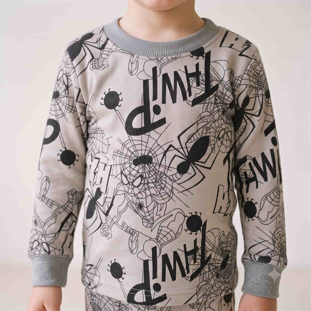 Spider Man Boys Winter Full Sleeves Pajama Set – Light Grey