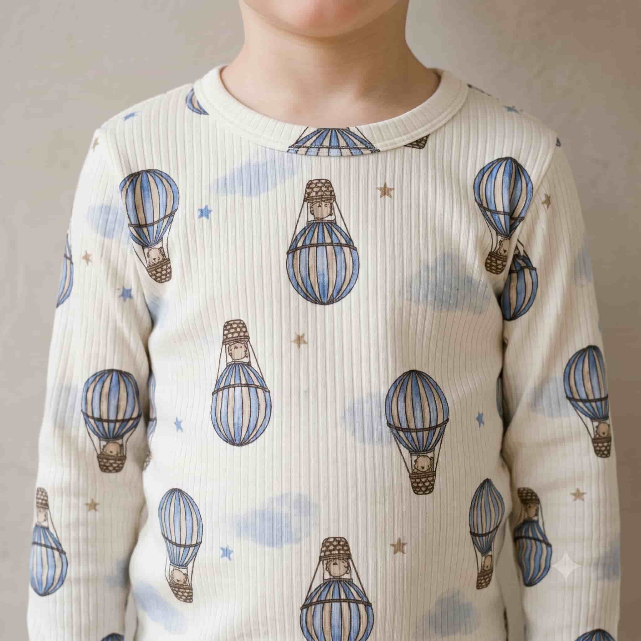 Hot Air Balloon Boys Full Sleeves Pajama Set - Cream