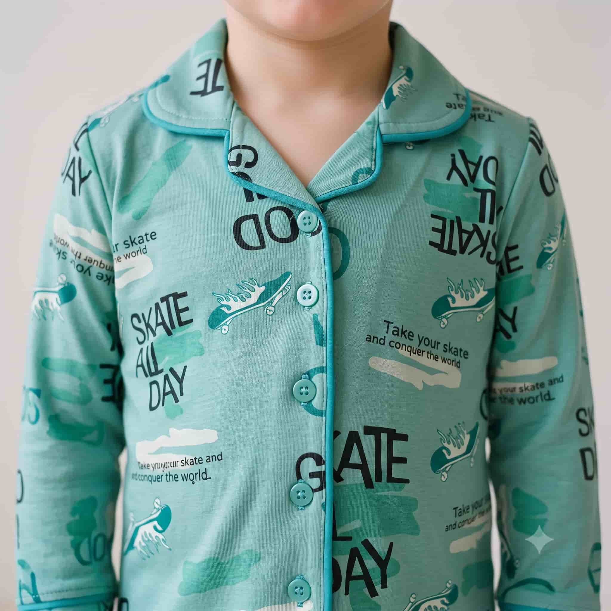 Skate Boys Full Sleeves Pajama Set - Teal
