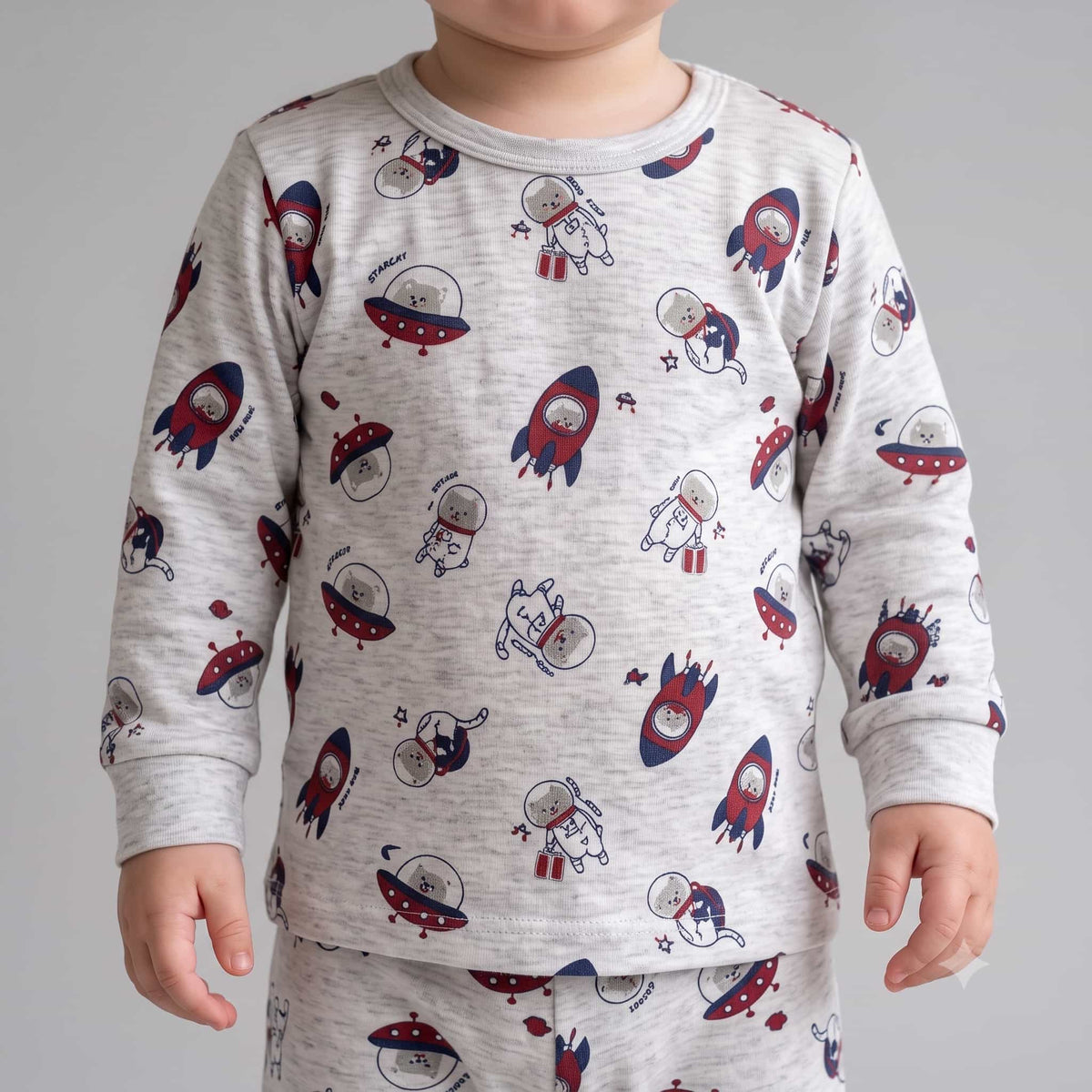 Aliens Baby Boys Full Sleeves Pajama Set – Grey