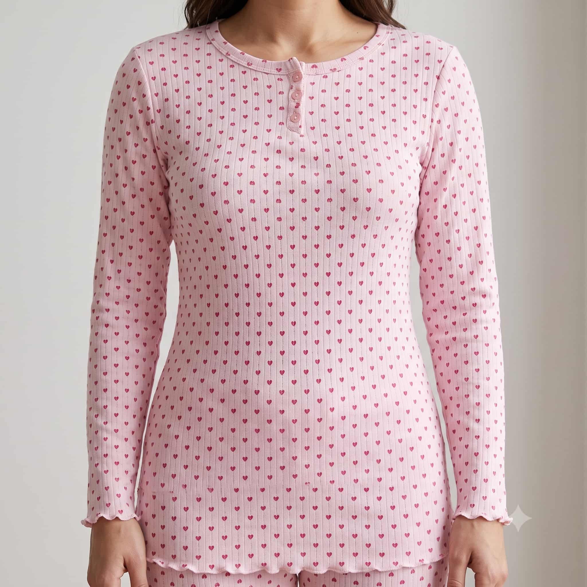 Sweet Heart Women Full Sleeves Pajama Set - Pink