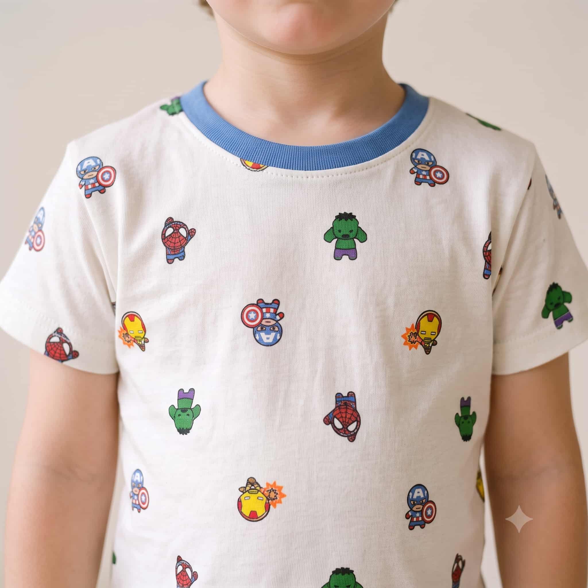 Super Squad Boys Half Sleeves Pajama Set - White