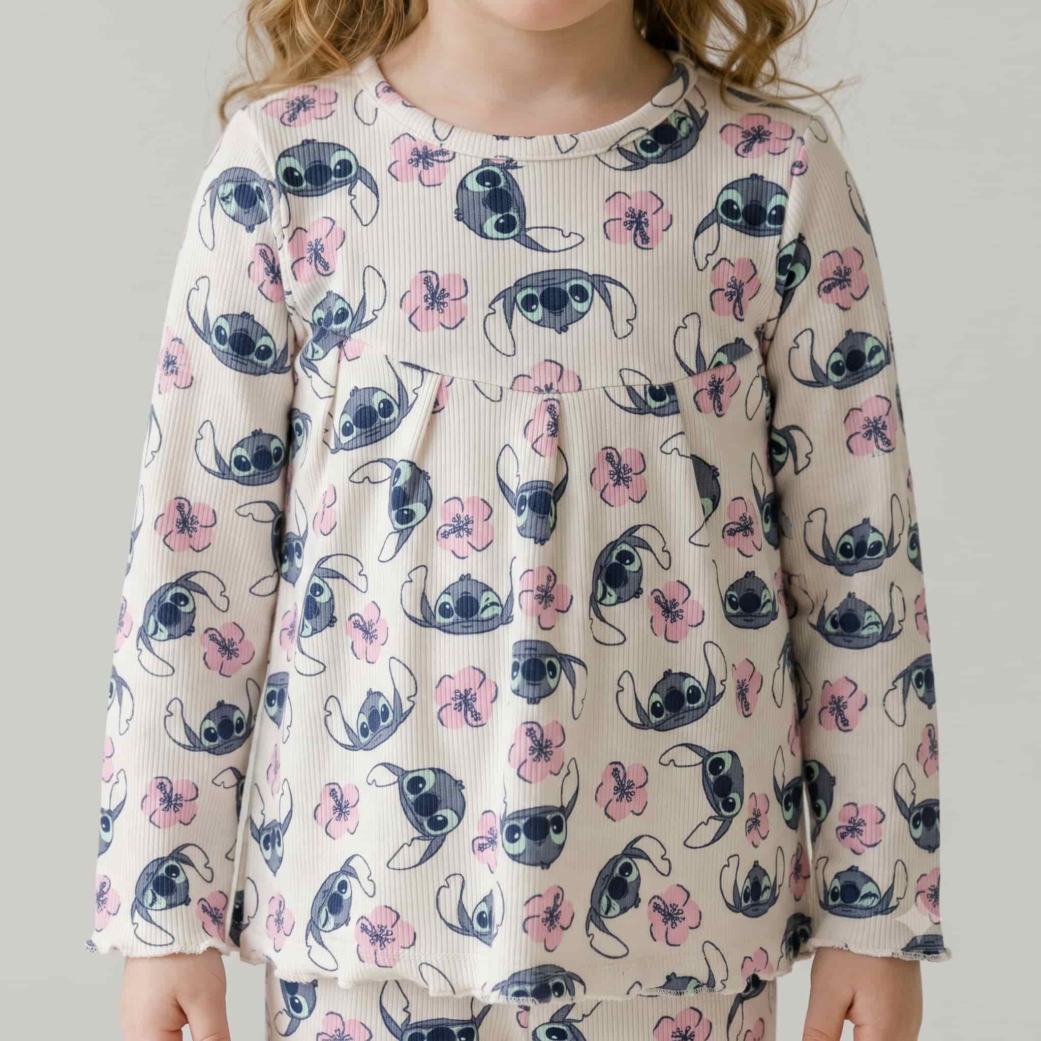 Stitch Girls Full Sleeves Pajama Set - Beige