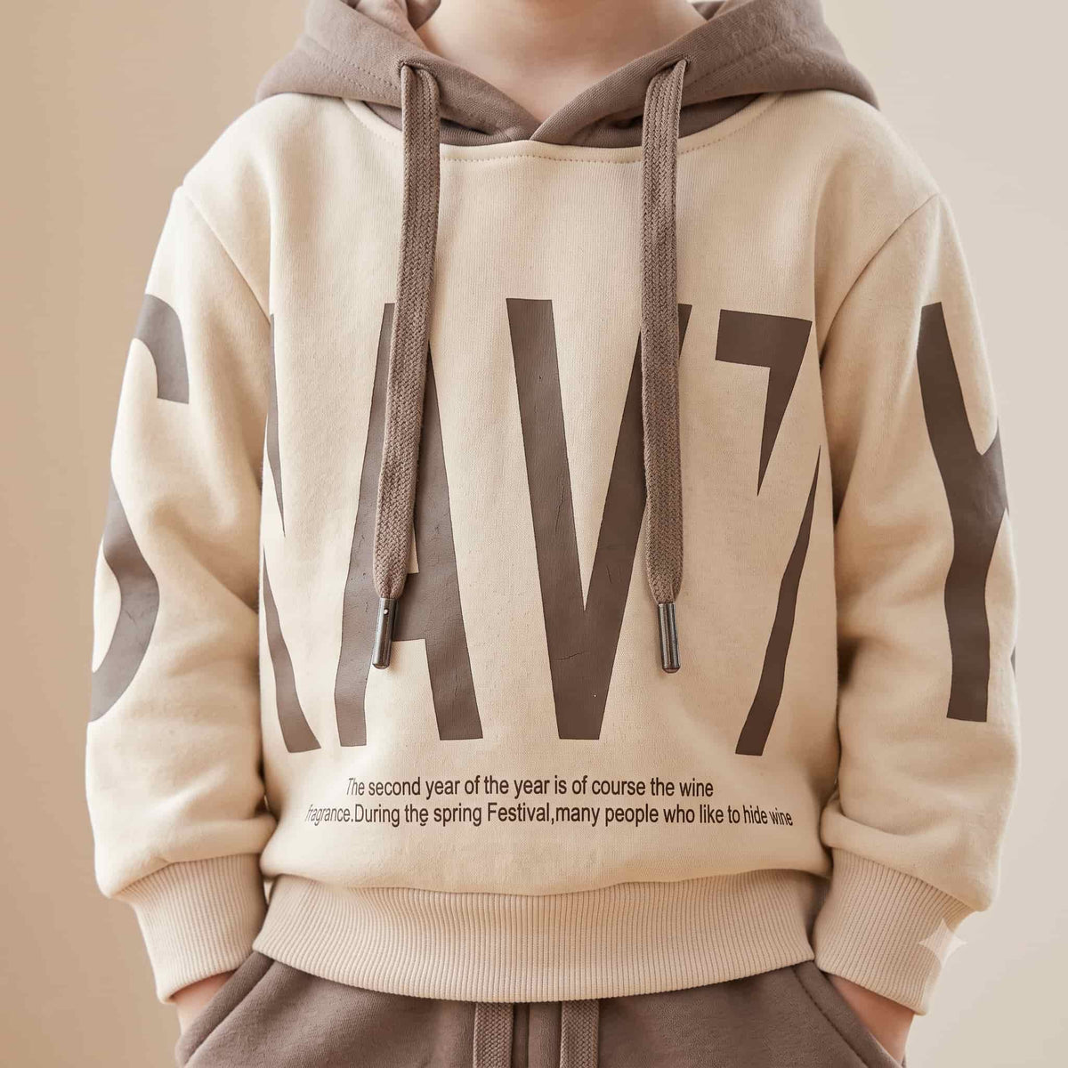 Mocha Vibe Boys Winter Full Sleeves Pajama Set – Cream & Brown