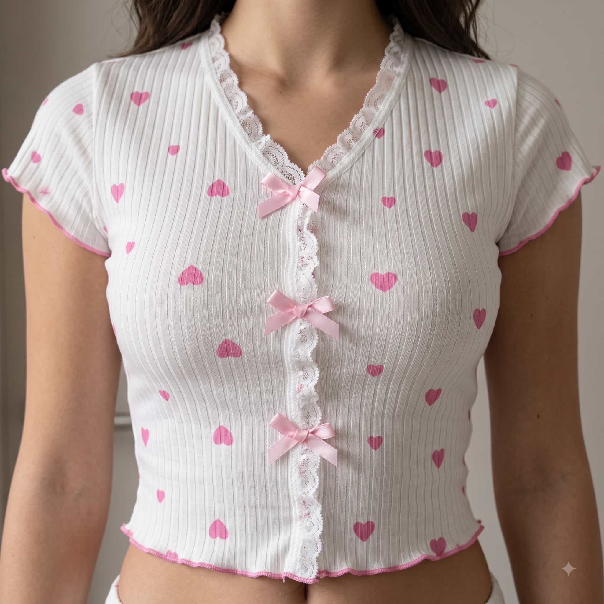 Pastel Romance Women Short Sleeves Pajama Set - White
