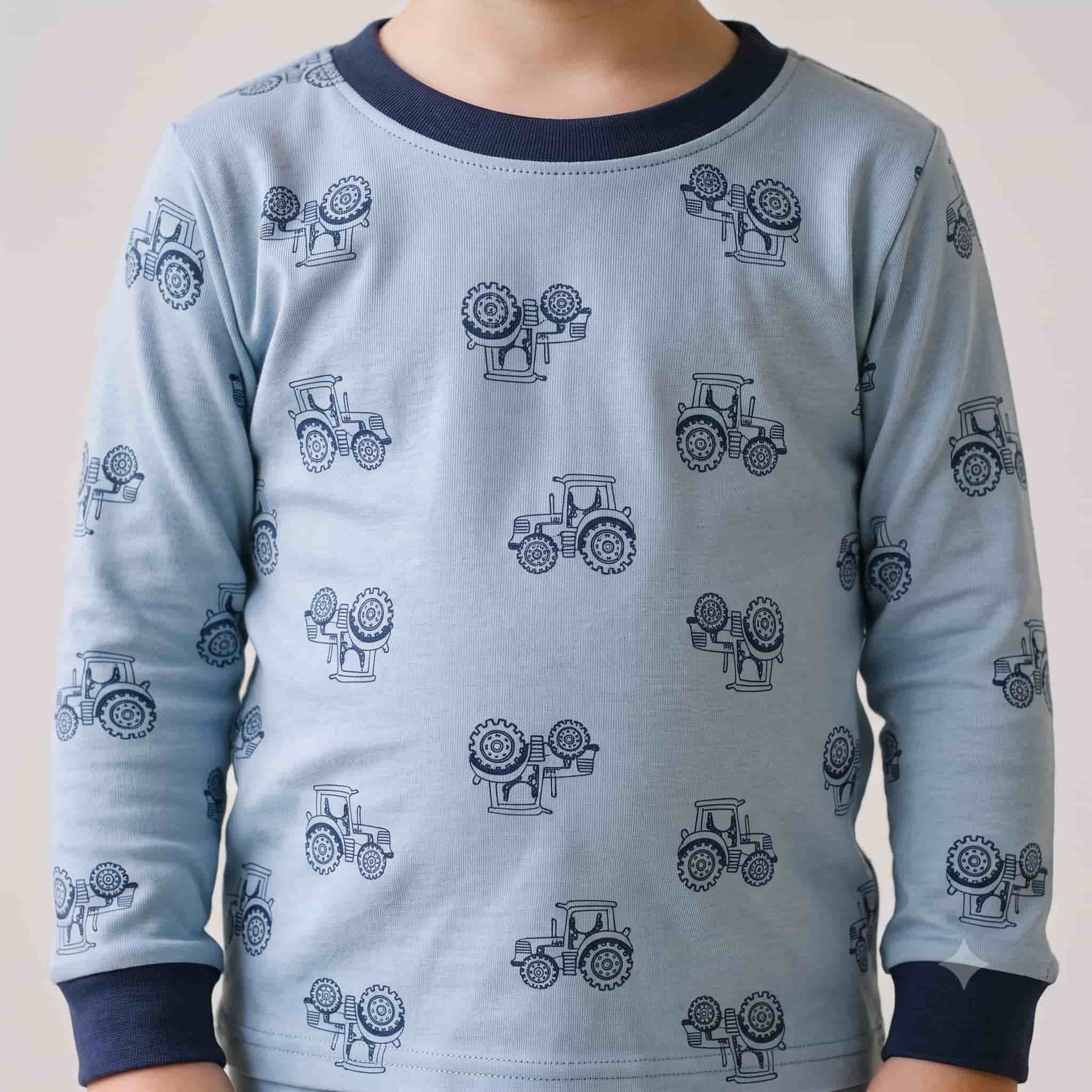 Tractor Boys Full Sleeves Pajama Set - Light Blue