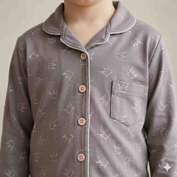 Royal Rest Full sleeves Boys Button Pajama Set - Purple