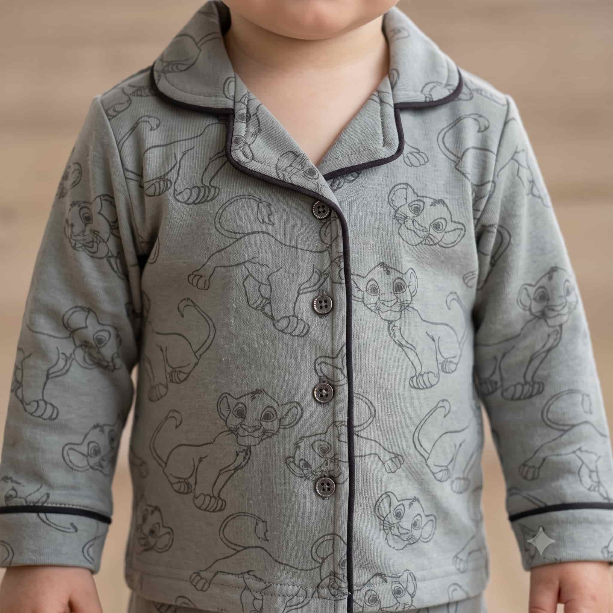 Safari Sketch Baby Boys Full Sleeves Pajama Set - Sage Green