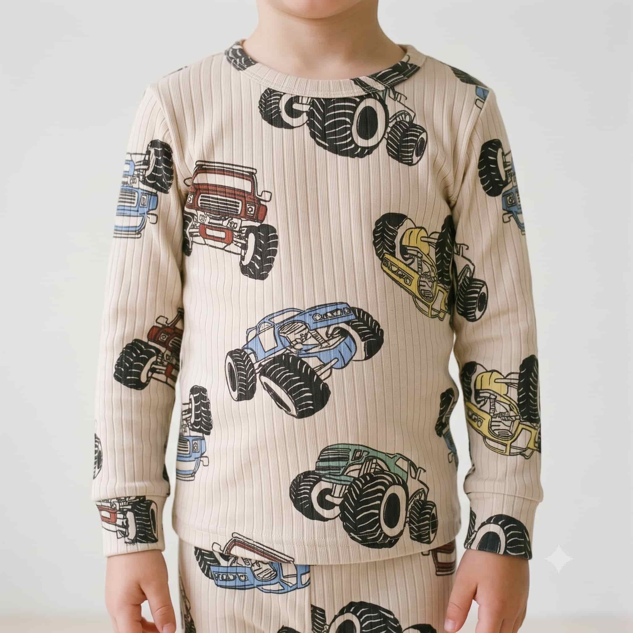 Monster Wheels Boys Full Sleeves Pajama Set – Cream