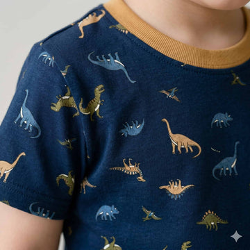 Dino Drift Boys Half Sleeves Short Set - Navy Blue