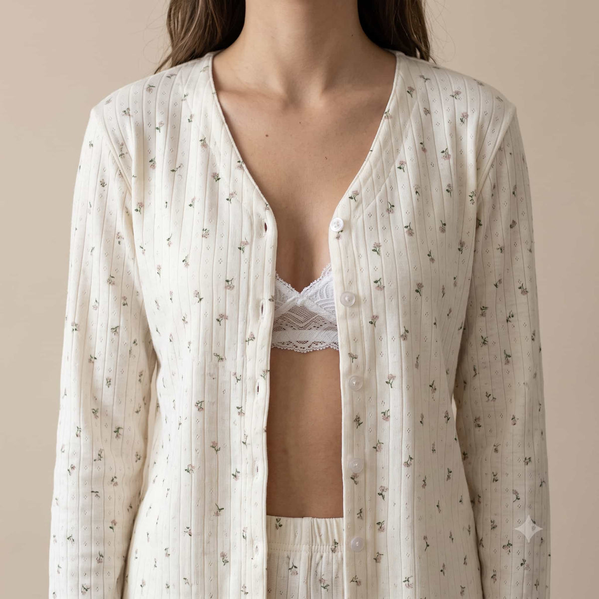 Petal Haven Women Full Sleeves Pajama Set – Ivory