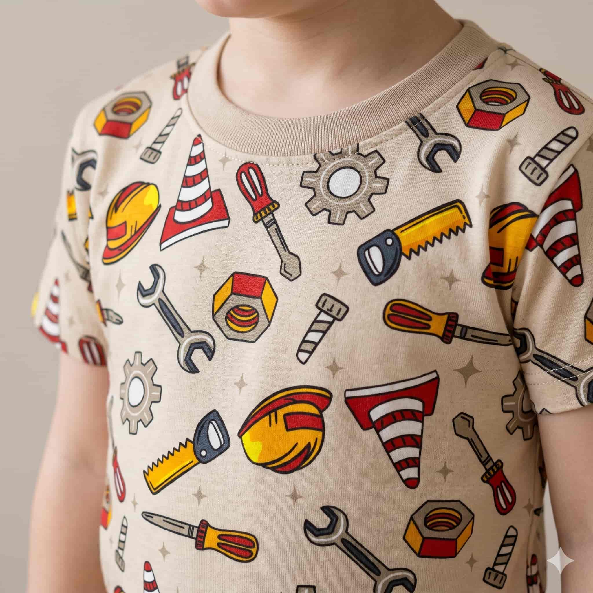 Tiny Builder Boys Half Sleeves Pajama Set - Sand Beige