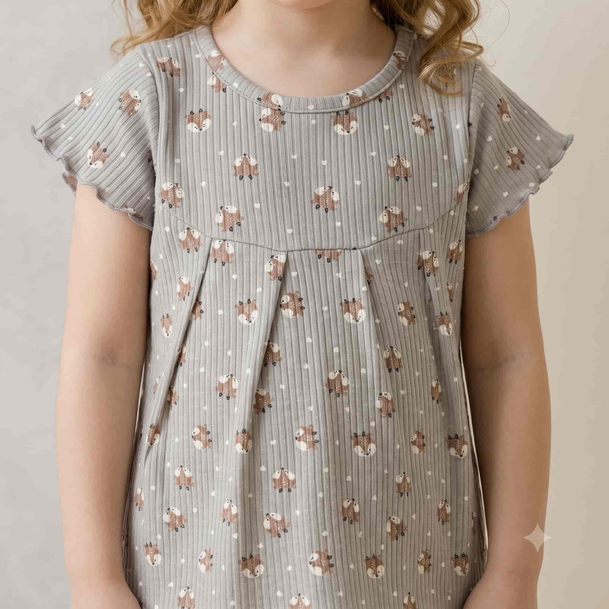 Woodland Fox Girls Half Sleeves Pajama Set - Grey