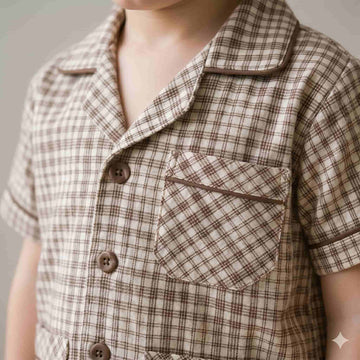 Vintage Vibe Half sleeves boy pajama Set - Brown