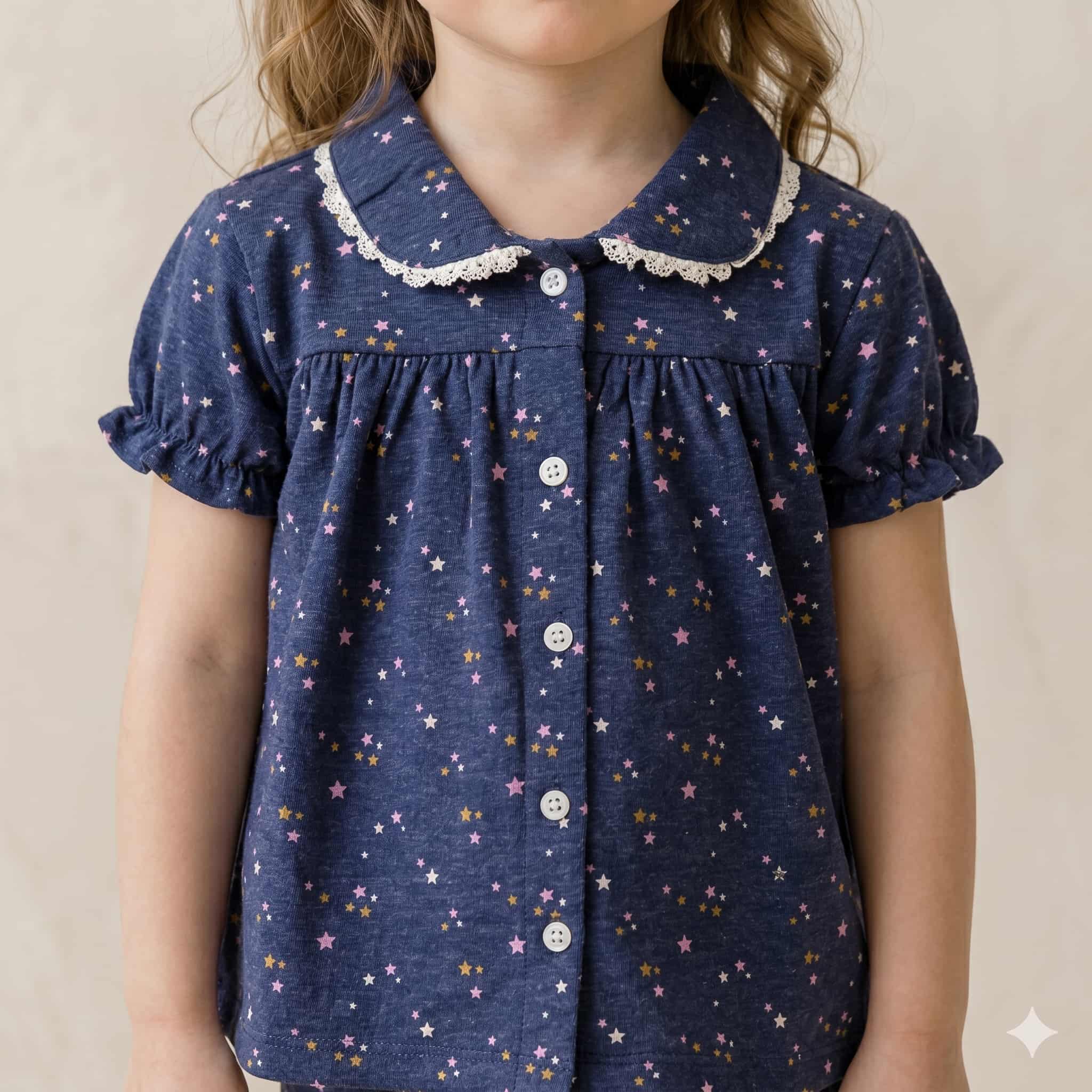 Starry Night Girl Half Sleeves Pajama Set - Navy Blue