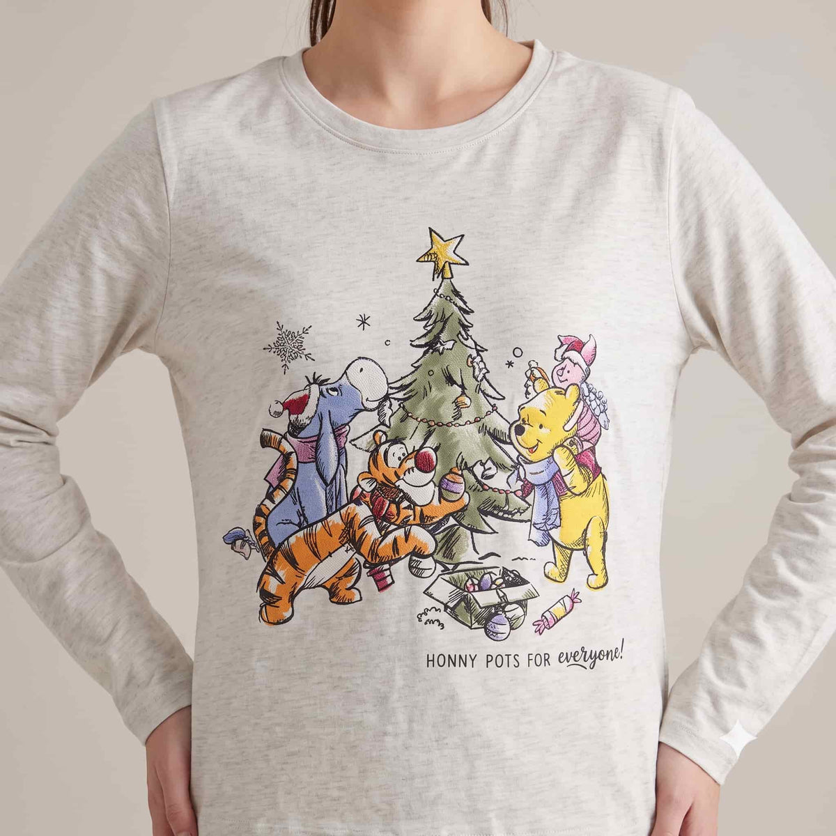 Festive Friends Women Full Sleeves Pajama Set - Grey