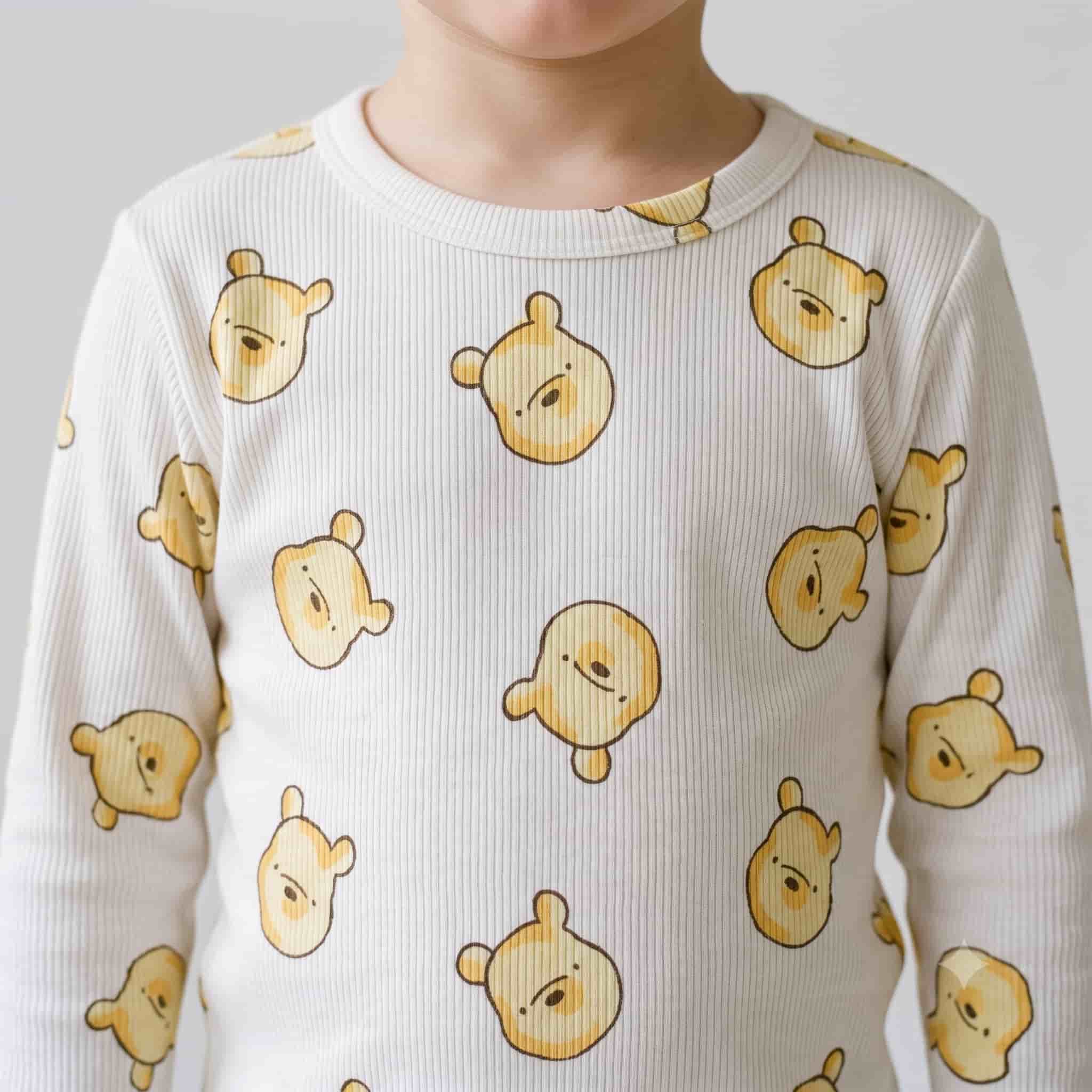 Honey Bear Boys Full Sleeves Pajama Set - Cream