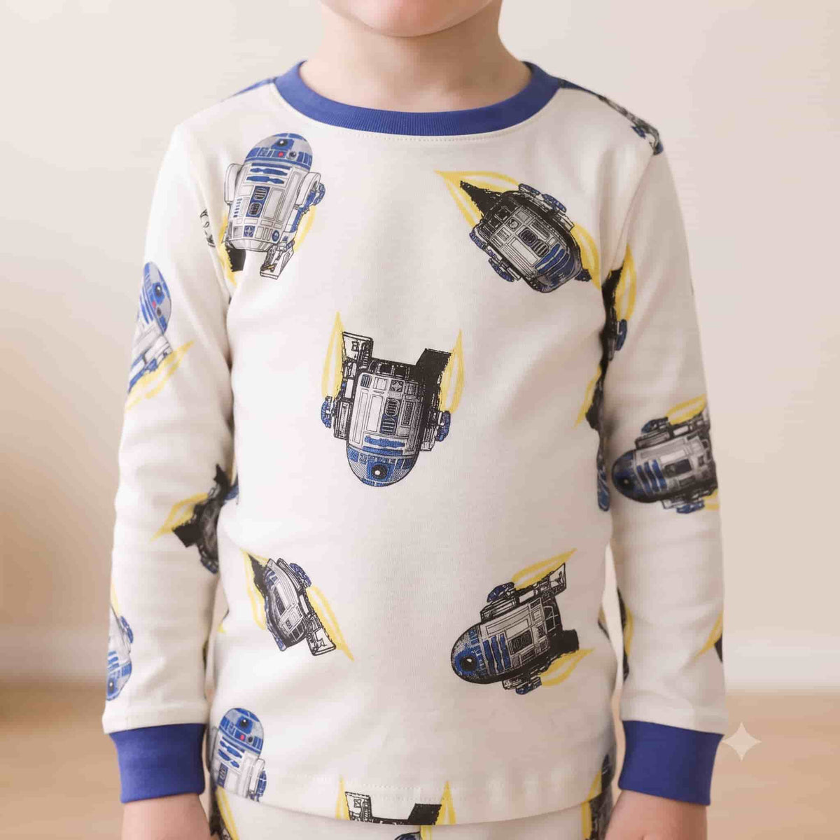 Spaceship Boys Full Sleeves Pajama Set - Off-White & Blue