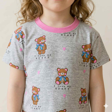 Bear Hugs Girls Half sleeves pajama set - Grey