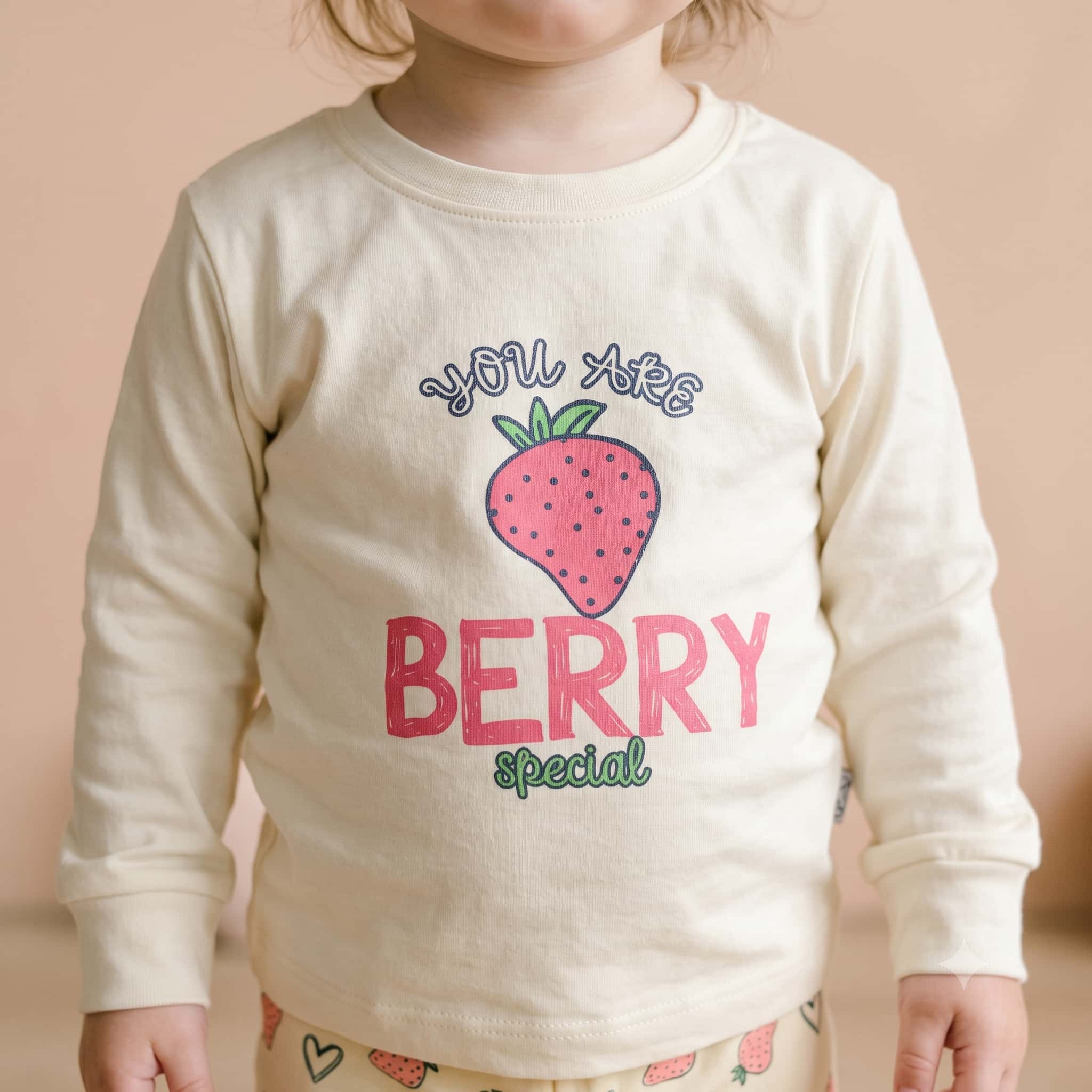 Berry Sweet Baby Girls Full Sleeves Pajama Set - Cream