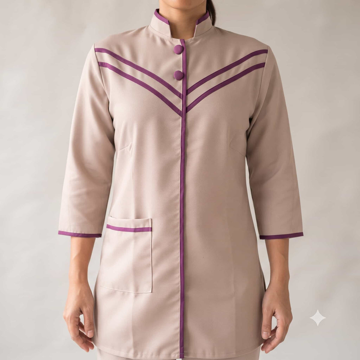 Plum Accent Maid Uniform Set – Beige