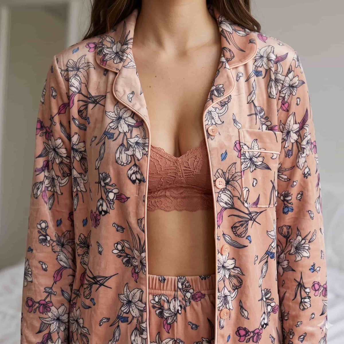 Lily Blush Women Winter Full Sleeves Pajama Set - Peach