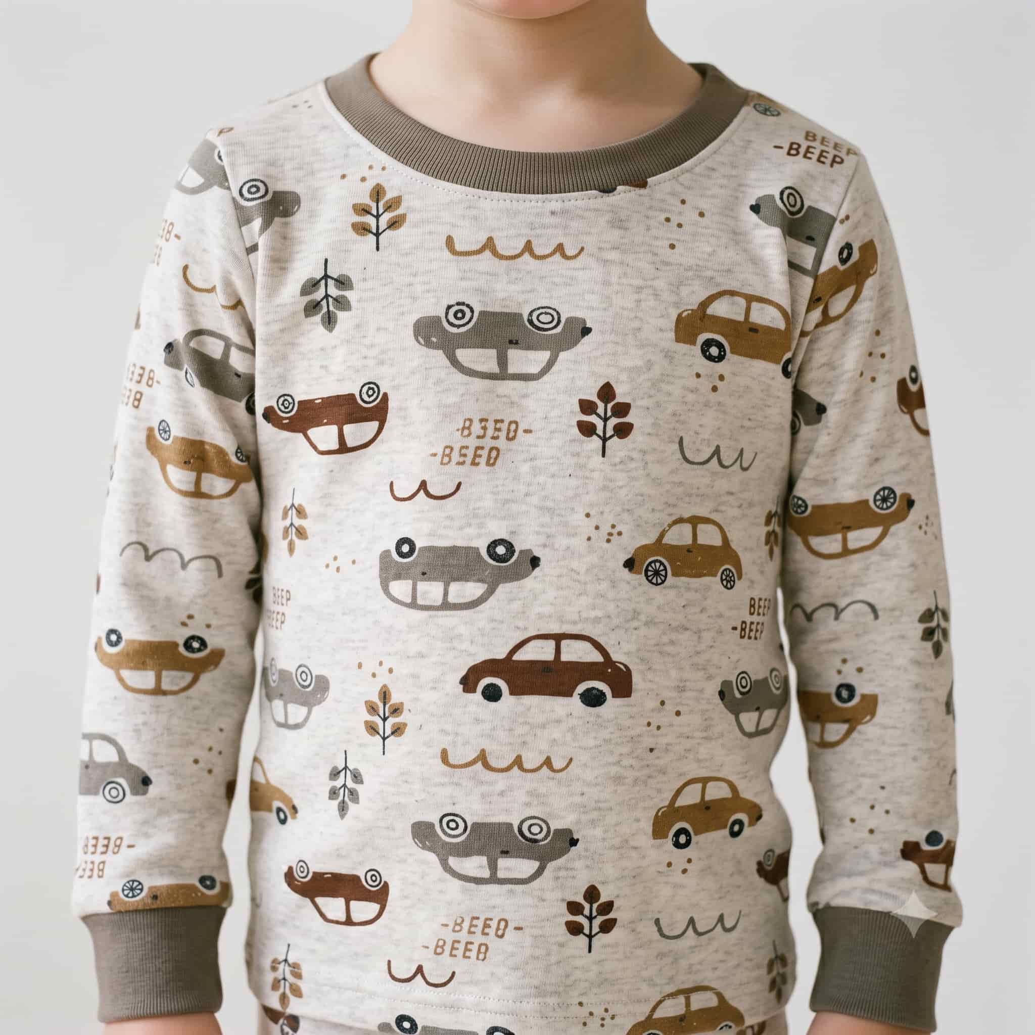 Road Trip Boys Full Sleeves Pajama Set - Olive Oatmeal