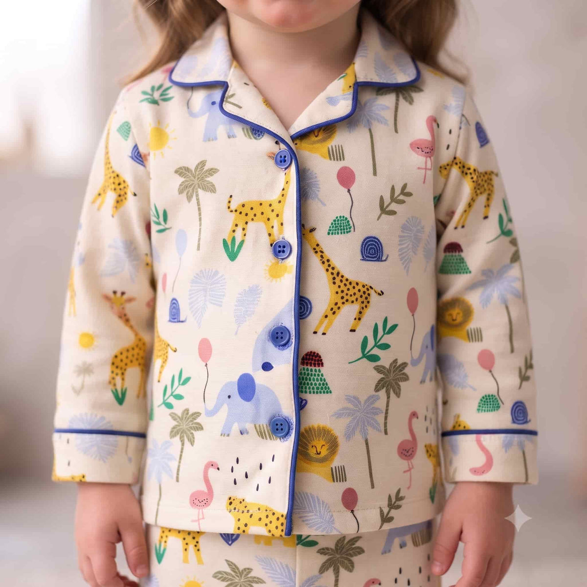 Safari Slumber Baby Girls Full Sleeves Pajama Set - Cream